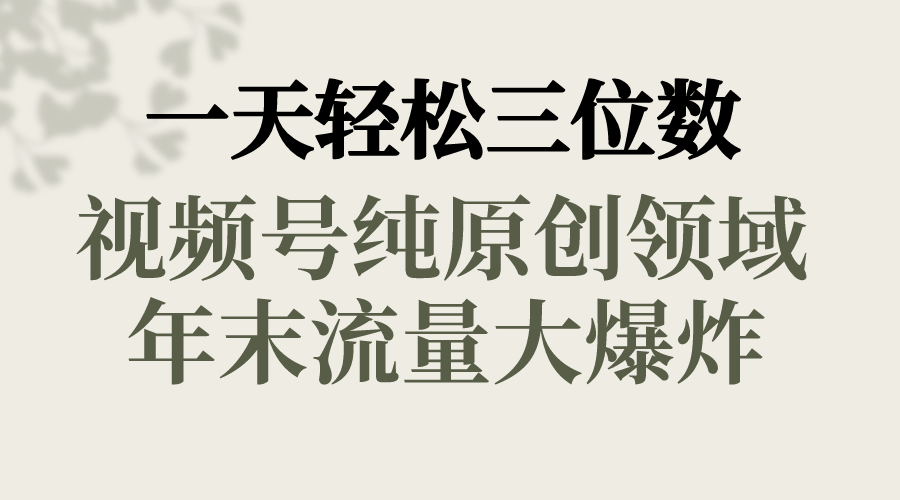 （8647期）一天轻松三位数，视频号纯原创领域，春节童子送祝福，年末流量大爆炸，-狂神云浏览专注活动，软件，教程分享！总之就是网络那些事。