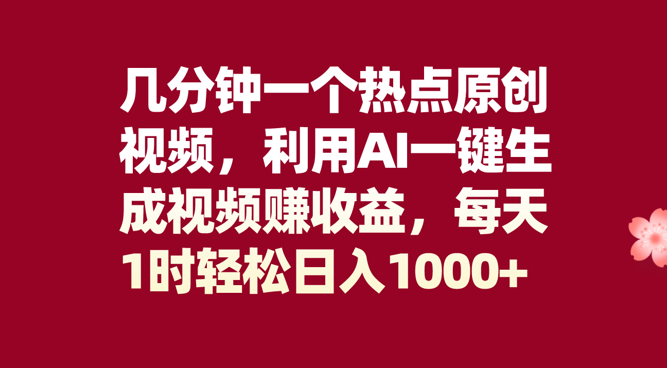 （8083期）几分钟一个热点原创视频，利用AI一键生成视频赚收益，每天1时轻松日入1000+-狂神云浏览专注活动，软件，教程分享！总之就是网络那些事。