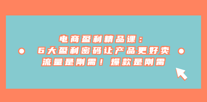 （6954期）电商 盈利精品课：6大盈利 密码让产品更好卖，流量是刚需！爆款是刚需-狂神云浏览专注活动，软件，教程分享！总之就是网络那些事。