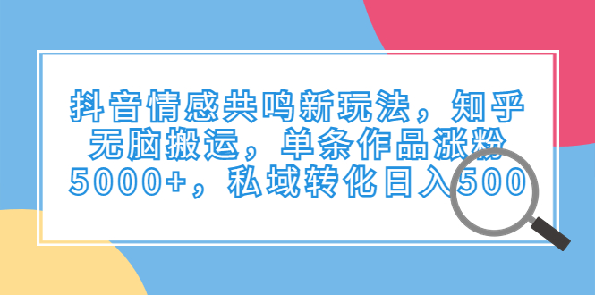 （6758期）抖音情感共鸣新玩法，知乎无脑搬运，单条作品涨粉5000+，私域转化日入500-狂神云浏览专注活动，软件，教程分享！总之就是网络那些事。