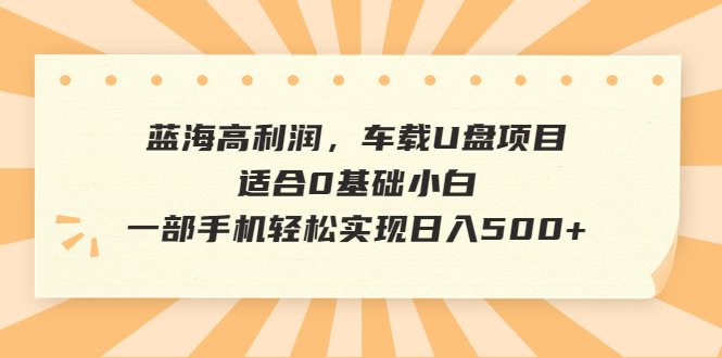 （6600期）蓝海高利润，车载U盘项目，适合0基础小白，一部手机轻松实现日入500+-狂神云浏览专注活动，软件，教程分享！总之就是网络那些事。