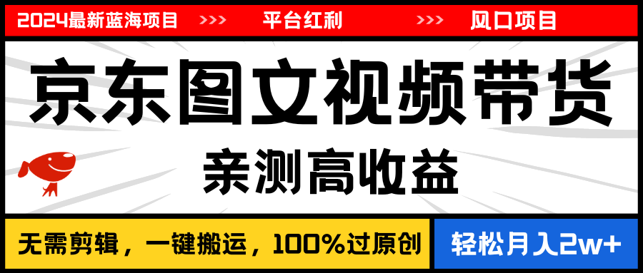 （11147期）2024最新蓝海项目，逛逛京东图文视频带货，无需剪辑，月入20000+-狂神云浏览专注活动，软件，教程分享！总之就是网络那些事。