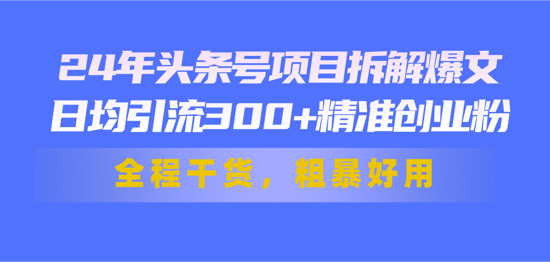 （11397期）24年头条号项目拆解爆文，日均引流300+精准创业粉，全程干货，粗暴好用-狂神云浏览专注活动，软件，教程分享！总之就是网络那些事。
