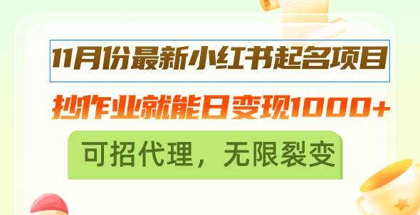 （13256期）11月份最新小红书起名项目，抄作业就能日变现1000+，可招代理，无限裂变-狂神云浏览专注活动，软件，教程分享！总之就是网络那些事。